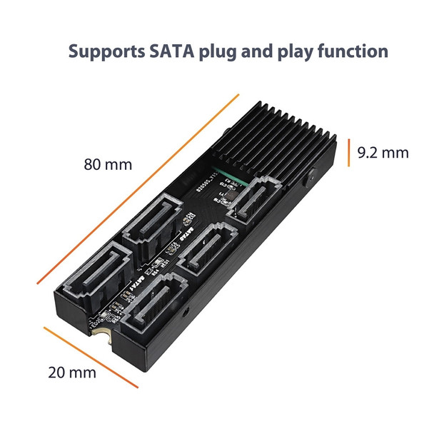 Vantec Accessory UGT-M2670 M.2 PCIe Gen3x2 B+M Key To 5 Ports SATA III Expansion Card Retail