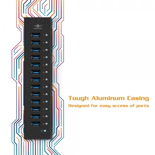 Vantec UGT-AH131U3-BK 13-Port USB 3.0 Aluminum Hub Data Charging 12V 5A Retail