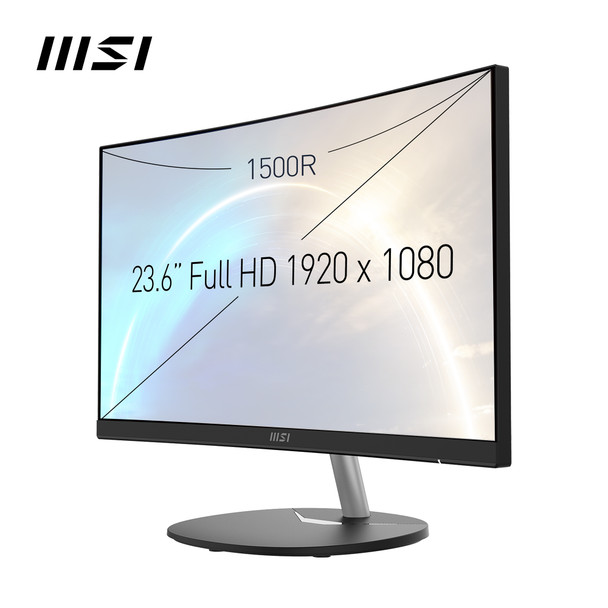 MSI Pro MP241CA 23.6 Inch Curved Monitor, 1500R, Full HD (1920 x 1080), 75Hz, VA, 4ms, FreeSync, HDMI, DiplayPort, Built-in Speakers, Anti-Glare, Anti-Flicker, Less Blue light, TÜV Certified, VESA, Kensington, Black ProMP241CA 824142294673