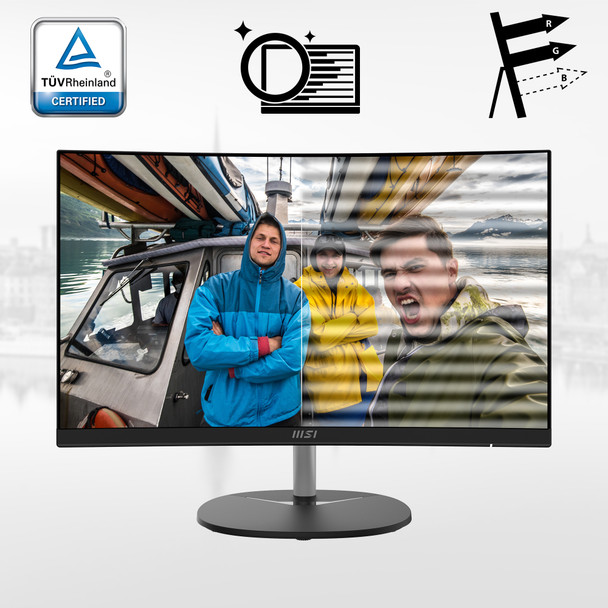 MSI Pro MP241CA 23.6 Inch Curved Monitor, 1500R, Full HD (1920 x 1080), 75Hz, VA, 4ms, FreeSync, HDMI, DiplayPort, Built-in Speakers, Anti-Glare, Anti-Flicker, Less Blue light, TÜV Certified, VESA, Kensington, Black ProMP241CA 824142294673