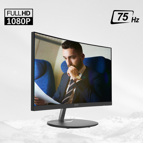 MSI Pro MP241CA 23.6 Inch Curved Monitor, 1500R, Full HD (1920 x 1080), 75Hz, VA, 4ms, FreeSync, HDMI, DiplayPort, Built-in Speakers, Anti-Glare, Anti-Flicker, Less Blue light, TÜV Certified, VESA, Kensington, Black ProMP241CA 824142294673