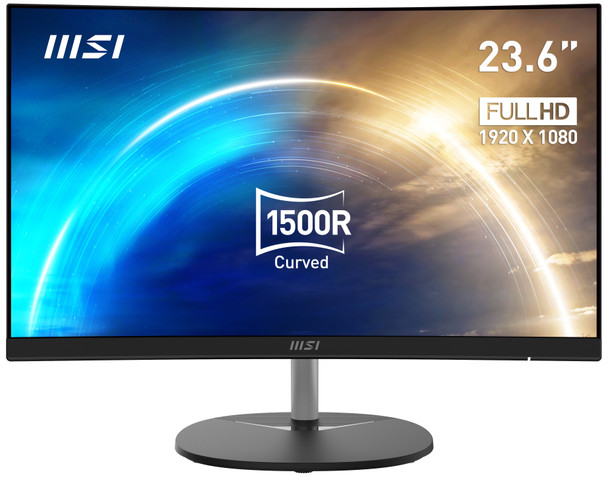 MSI Pro MP241CA 23.6 Inch Curved Monitor, 1500R, Full HD (1920 x 1080), 75Hz, VA, 4ms, FreeSync, HDMI, DiplayPort, Built-in Speakers, Anti-Glare, Anti-Flicker, Less Blue light, TÜV Certified, VESA, Kensington, Black ProMP241CA 824142294673