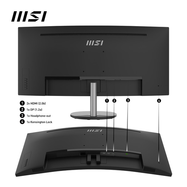 MSI Pro MP341CQ 34 Inch Curved Monitor, 1500R, UWQHD (3440 x 1440), 21:9, 100Hz, VA, 4ms, HDMI, VGA, Built-in Speakers, Anti-Glare, Anti-Flicker, Less Blue light, TÜV Certified, VESA, Kensington, Black PROMP341CQ 824142287309