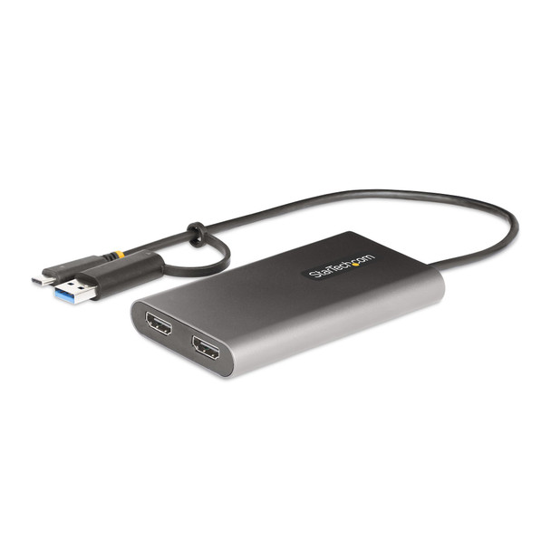 StarTech.com USB-C to Dual-HDMI Adapter - USB-C or A to 2x HDMI - 4K 60Hz - 100W Power Delivery Pass-Through - 1ft (30cm) Built-in Cable - USB to HDMI Multi-Monitor Converter for Laptop 065030894579