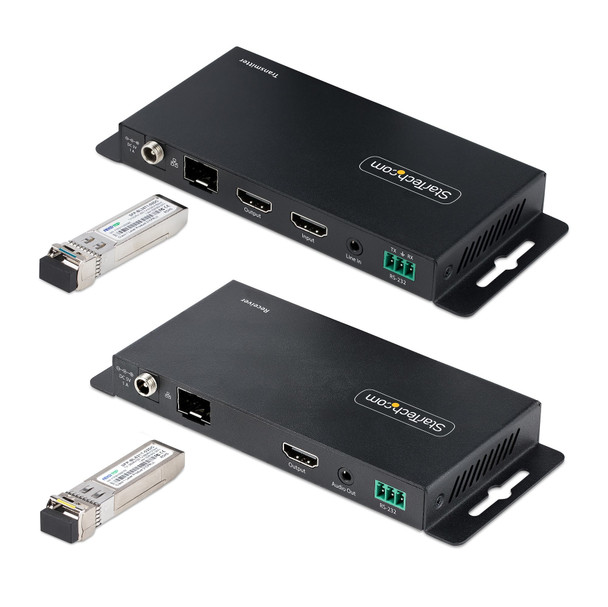 StarTech.com 4K HDMI over Fiber Extender Kit, 4K 60Hz up to 3300ft/1km (Single Mode) or 1000ft/300m (Multimode) LC Fiber Optic, HDR, HDCP, 3.5mm Audio/RS232/IR Extender, Transmitter and Receiver Kit 065030897303
