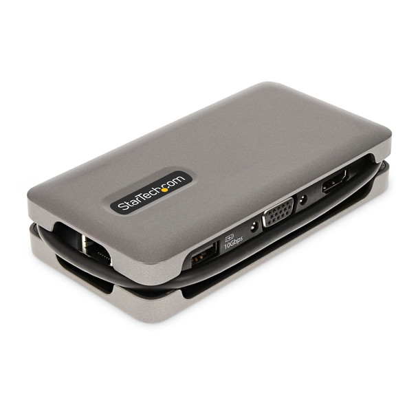 StarTech.com USB-C Multiport Adapter - HDMI/VGA - 4K 60Hz - 3-Port USB Hub - 100W Power Delivery Pass-Through - GbE - Travel Mini Docking Station w/ Charging - 1ft/30cm Wrap-Around Cable 065030891998