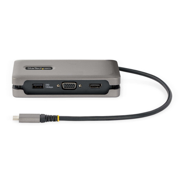 StarTech.com USB-C Multiport Adapter - HDMI/VGA - 4K 60Hz - 3-Port USB Hub - 100W Power Delivery Pass-Through - GbE - Travel Mini Docking Station w/ Charging - 1ft/30cm Wrap-Around Cable 065030891998