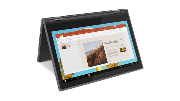 Lenovo 300e 3015e Hybrid (2-in-1) 29.5 cm (11.6") Touchscreen HD AMD 3000 4 GB DDR4-SDRAM 64 GB eMMC Wi-Fi 5 (802.11ac) Windows 10 Pro Black  82GK001VUS
