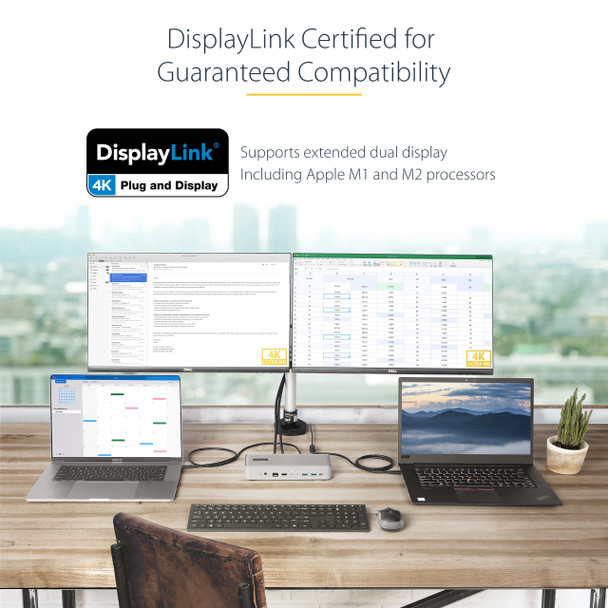 Startech.com 129N-USBC-KVM-DOCK StarTech.com Dual-Laptop USB-C KVM Docking Station, Dual Monitor 4K 60Hz DisplayPort KVM Dock, 5x USB Hub, GbE, 90W/45W PD, Windows/Mac 065030897242