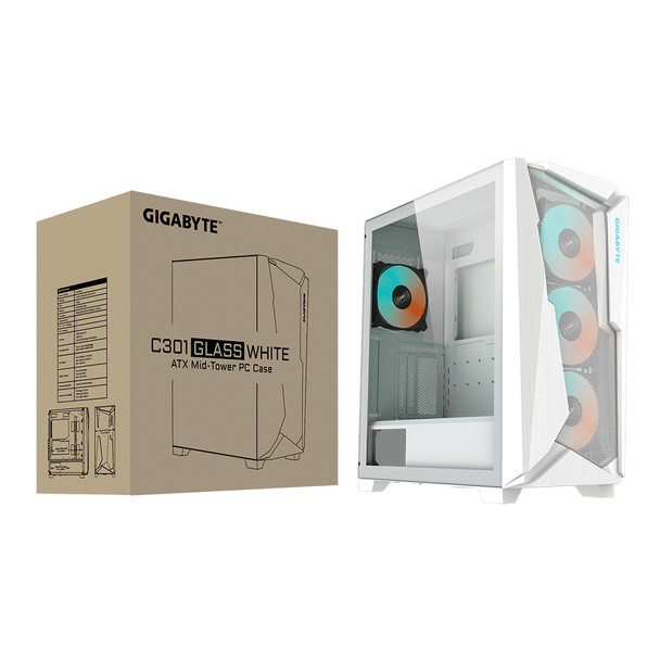 Gigabyte CS GB-C301GW GIGABYTE C301 GLASS WHITE MidTower ARGB Fan White Retail