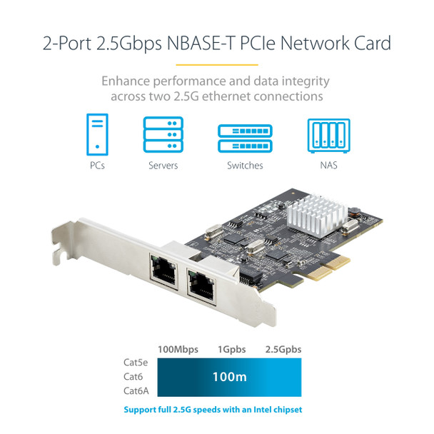 StarTech.com 2-Port 2.5Gbps NBASE-T PCIe Network Card, Intel I225-V, Dual-Port Computer Network Card, Multi-Gigabit NIC, PCI Express Server LAN Card, Desktop Ethernet Interface PR22GI-NETWORK-CARD 065030898140