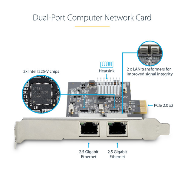 StarTech.com 2-Port 2.5Gbps NBASE-T PCIe Network Card, Intel I225-V, Dual-Port Computer Network Card, Multi-Gigabit NIC, PCI Express Server LAN Card, Desktop Ethernet Interface PR22GI-NETWORK-CARD 065030898140