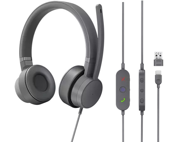 Lenovo GXD1C99243 headphones/headset Wired Head-band Calls/Music USB Type-C Grey GXD1C99243 195892025313