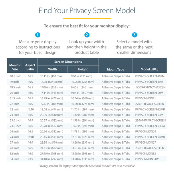 StarTech.com 22-inch 16:9 Computer Monitor Privacy Filter, Anti-Glare Privacy Screen w/51% Blue Light Reduction, Monitor Screen Protector w/+/- 30 Deg. Viewing Angle 065030900607