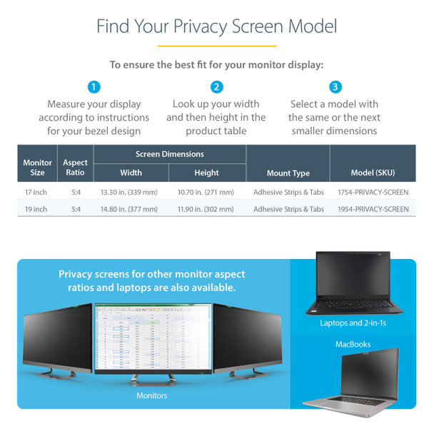 StarTech.com 17-inch 5:4 Computer Monitor Privacy Filter, Anti-Glare Privacy Screen w/51% Blue Light Reduction, Monitor Screen Protector w/+/- 30 Deg. Viewing Angle 065030900621