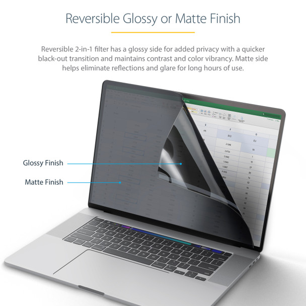 StarTech.com 16-inch MacBook Pro 21/23 Laptop Privacy Screen, Anti-Glare Privacy Filter with 51% Blue Light Reduction, Monitor Screen Protector with +/- 30 deg. Viewing Angle, Reversible Matte/Glossy Sides 065030900478