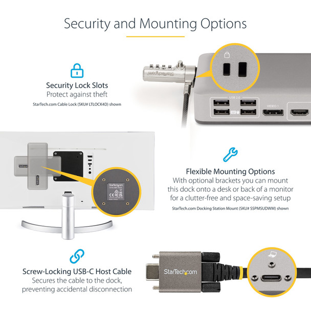 StarTech.com Dual-Monitor USB-C Docking Station, DisplayPort & HDMI or VGA, Multi Monitor Dock up to 4K 60Hz - USB 3.2/3.1 (5Gbps) Type-C Dock - 7x USB Hub, 85W PD, Windows & ChromeOS 065030893985