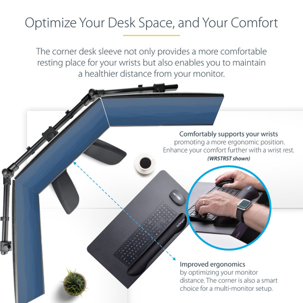 StarTech.com Clamp-On Steel Desk Corner Sleeve for L-Shaped/Corner Desk, For 0.5-1.5in (12.7-38.1mm) Desks, Increase Space for Keyboard/Mouse, Desk Extender/Tray For Wooden/Steel Desks, Ships Assembled 065030882330