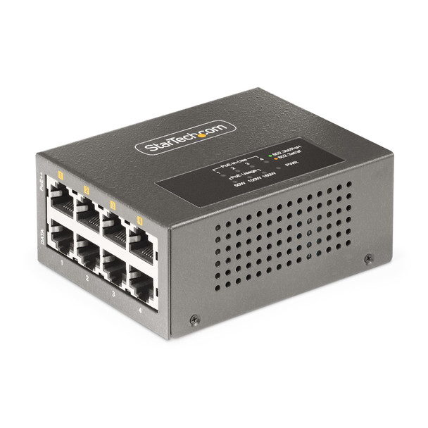 StarTech.com 4-Port Multi-Gigabit PoE++ Injector, 5/2.5G Ethernet (NBASE-T), PoE/PoE+/PoE++ (802.3af/802.3at/802.3bt), 160Watts Power Budget, Wall/DIN Rail Mountable, Unmanaged 065030900928