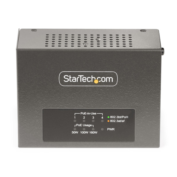 StarTech.com 4-Port Multi-Gigabit PoE++ Injector, 5/2.5G Ethernet (NBASE-T), PoE/PoE+/PoE++ (802.3af/802.3at/802.3bt), 160Watts Power Budget, Wall/DIN Rail Mountable, Unmanaged 065030900928