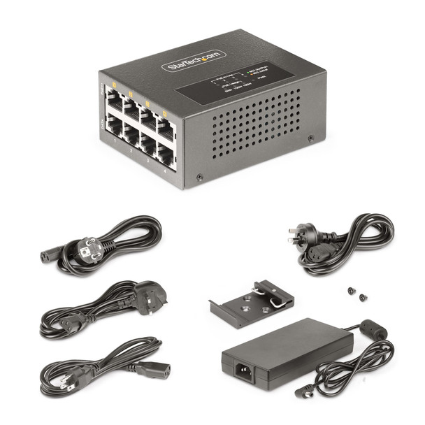 StarTech.com 4-Port Multi-Gigabit PoE++ Injector, 5/2.5G Ethernet (NBASE-T), PoE/PoE+/PoE++ (802.3af/802.3at/802.3bt), 160Watts Power Budget, Wall/DIN Rail Mountable, Unmanaged 065030900928