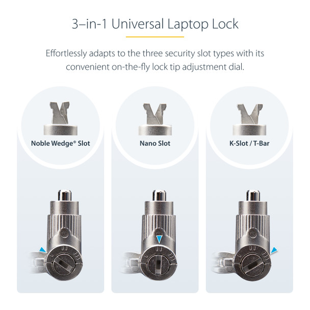 StarTech.com Universal Laptop Lock 6.6ft (2m), Security Cable For Notebooks Compatible With Noble Wedge/Nano/K-Slot, Keyed Locking Cable, Anti-Theft Cut-Resistant Carbon Steel Cable 065030899802