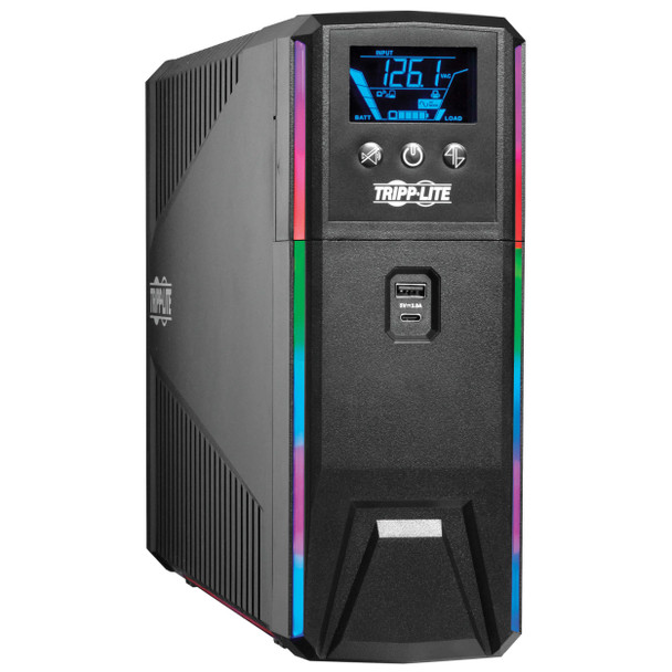 Tripp Lite 1500VA 900W 120V Pure Sine Wave Gaming UPS Battery Backup - LCD, AVR, RGB LEDs, USB Charging, Power Saving 037332253774