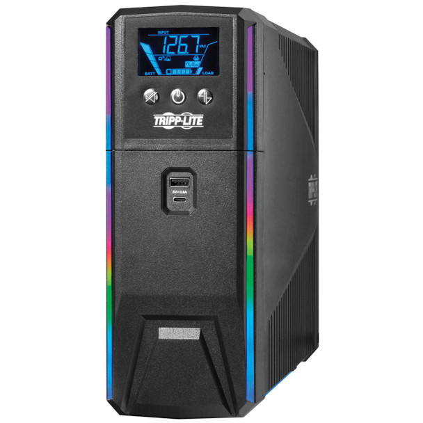 Tripp Lite 1500VA 900W 120V Pure Sine Wave Gaming UPS Battery Backup - LCD, AVR, RGB LEDs, USB Charging, Power Saving 037332253774