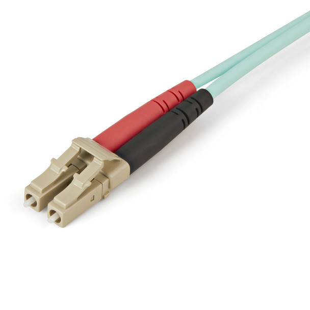 StarTech.com Aqua OM4 Duplex Multimode Fiber Optic Cable - 100 Gb - 50/125 - LSZH - LC/LC - 2 m~2m (6ft) LC/UPC to LC/UPC OM4 Multimode Fiber Optic Cable, 50/125µm LOMMF/VCSEL Zipcord Fiber, 100G Networks, Low Insertion Loss, LSZH Fiber Patch Cord