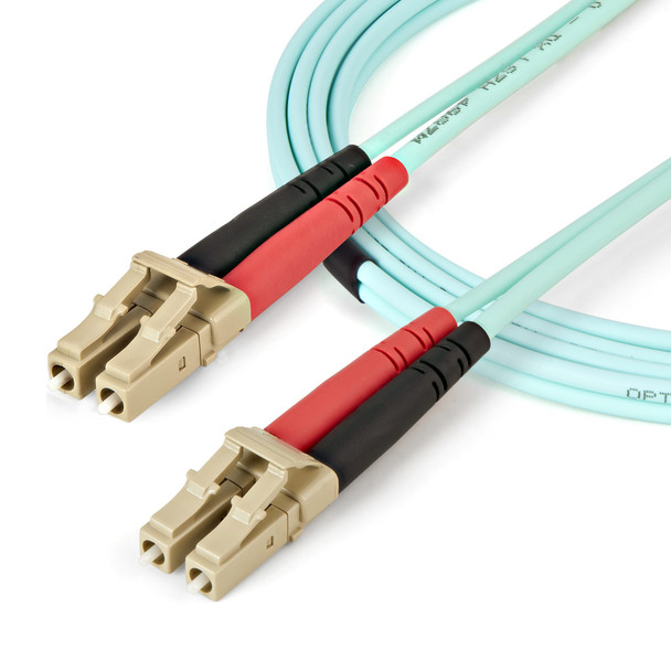 StarTech.com Aqua OM4 Duplex Multimode Fiber Optic Cable - 100 Gb - 50/125 - LSZH - LC/LC - 2 m~2m (6ft) LC/UPC to LC/UPC OM4 Multimode Fiber Optic Cable, 50/125µm LOMMF/VCSEL Zipcord Fiber, 100G Networks, Low Insertion Loss, LSZH Fiber Patch Cord