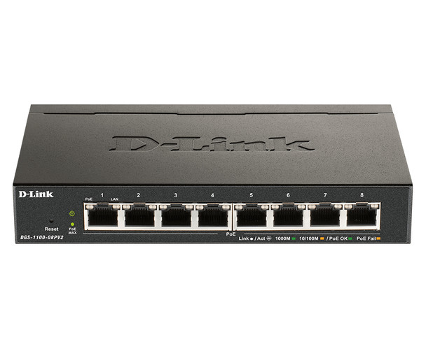 D-Link DGS-1100-08PV2 network switch Managed L2/L3 Gigabit Ethernet (10/100/1000) Power over Ethernet (PoE) Black 790069453311