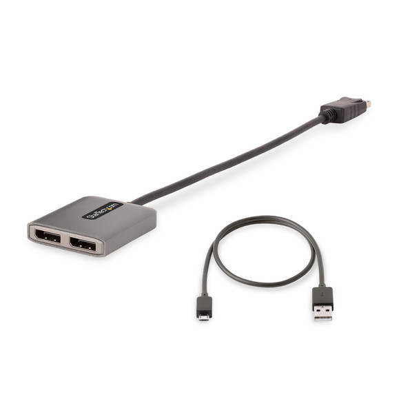 StarTech.com 2-Port DisplayPort MST Hub, Dual 4K 60Hz, DP to 2x DisplayPort Monitor Adapter, DP 1.4 Multi-Monitor Video Adapter, 1ft (30cm) Built-in Cable, USB Powered, Windows Only 65030884044