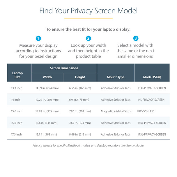 StarTech.com 14in Laptop Privacy Screen - Anti-Glare Privacy Filter for Widescreen (16:9) Displays - Laptop Monitor Screen Protector with 51% Blue Light Reduction - Reversible Matte/Glossy Sides 65030899246