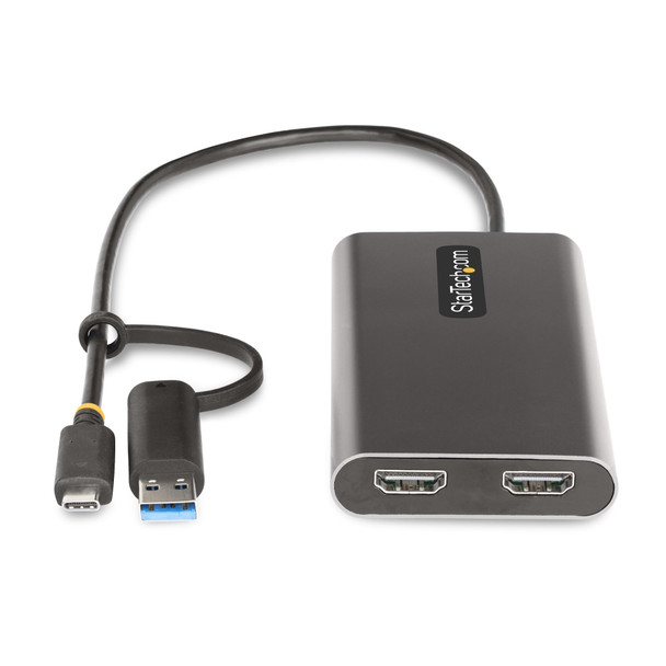 StarTech.com USB-C to Dual-HDMI Adapter - USB-C or A to 2x HDMI - 4K 60Hz - 100W Power Delivery Pass-Through - 1ft (30cm) Built-in Cable - USB to HDMI Multi-Monitor Converter for Laptop 65030894579