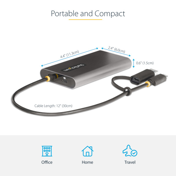 StarTech.com USB-C to Dual-HDMI Adapter - USB-C or A to 2x HDMI - 4K 60Hz - 100W Power Delivery Pass-Through - 1ft (30cm) Built-in Cable - USB to HDMI Multi-Monitor Converter for Laptop 65030894579
