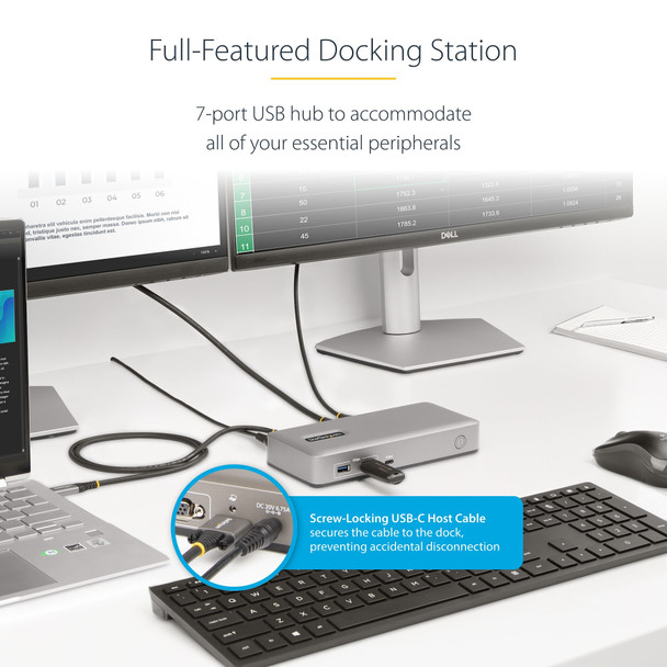 StarTech.com Dual-Monitor USB-C Docking Station, DisplayPort & HDMI or VGA, Multi Monitor Dock up to 4K 60Hz - USB 3.2/3.1 (5Gbps) Type-C Dock - 7x USB Hub, 85W PD, Windows & ChromeOS 65030893985