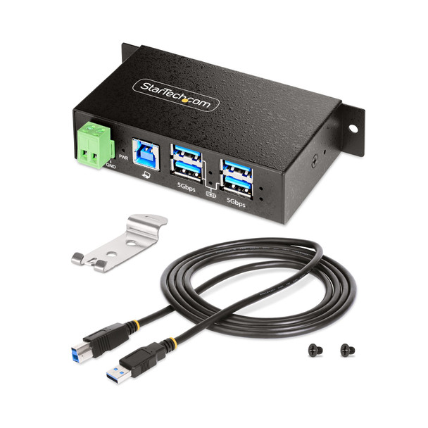 StarTech.com 5G4AINDRM-USB-A-HUB interface hub USB 3.2 Gen 1 (3.1 Gen 1) Type-B 5000 Mbit/s Black 65030898188