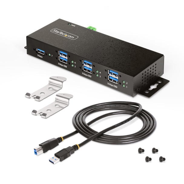 StarTech.com 5G7AINDRM-USB-A-HUB interface hub USB 3.2 Gen 1 (3.1 Gen 1) Type-B 5000 Mbit/s Black 065030898195 5G7AINDRM-USB-A-HUB