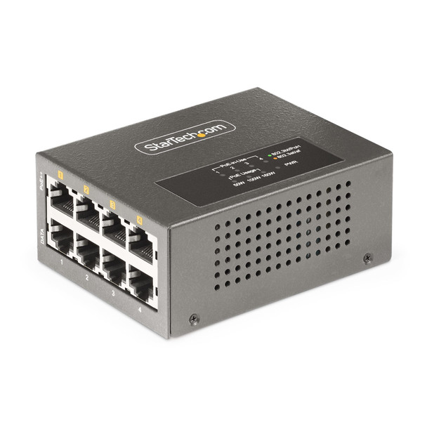 StarTech.com 4-Port Multi-Gigabit PoE++ Injector, 5/2.5G Ethernet (NBASE-T), PoE/PoE+/PoE++ (802.3af/802.3at/802.3bt), 160Watts Power Budget, Wall/DIN Rail Mountable, Unmanaged 065030900928 AS445C-POE-INJECTOR