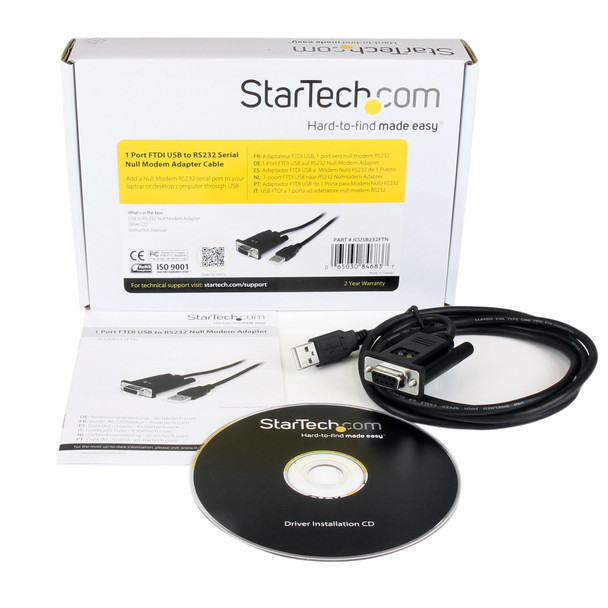 StarTech.com 1 Port USB to Null Modem RS232 DB9 Serial DCE Adapter Cable with FTDI 46242