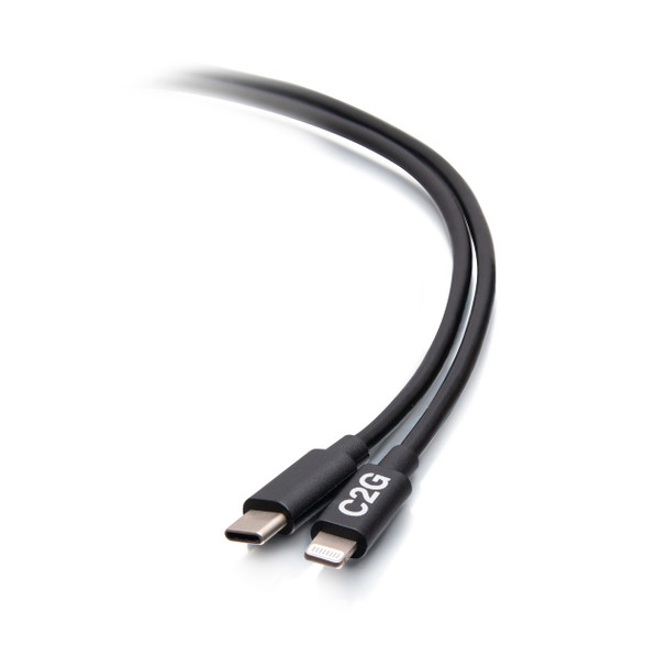 C2G 3ft (0.9m) USB-C® Male to Lightning Male Sync and Charging Cable - Black 757120545552 C2G54555