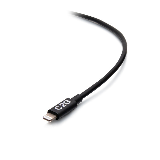 C2G 3ft (0.9m) USB-C® Male to Lightning Male Sync and Charging Cable - Black 757120545552 C2G54555