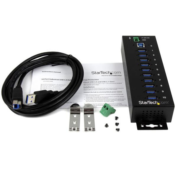 StarTech.com 10-Port Industrial USB 3.0 Hub with ESD & 350W Surge Protection 46359