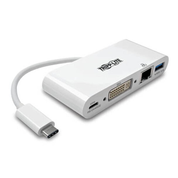 Tripp Lite USB C to DVI External Video Adapter with USB-A Hub, USB-C PD Charging & Gigabit Ethernet Ports, Thunderbolt 3 Compatible, 1920 x 1080 (1080p) 46389