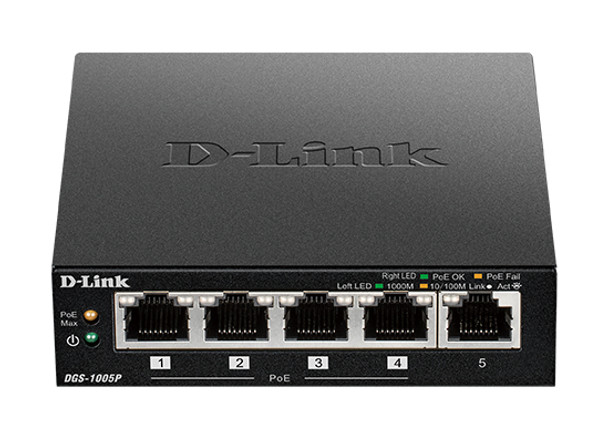 D-Link DGS-1005P Unmanaged L2 Gigabit Ethernet (10/100/1000) Power over Ethernet (PoE) Black 790069440939 DGS-1005P