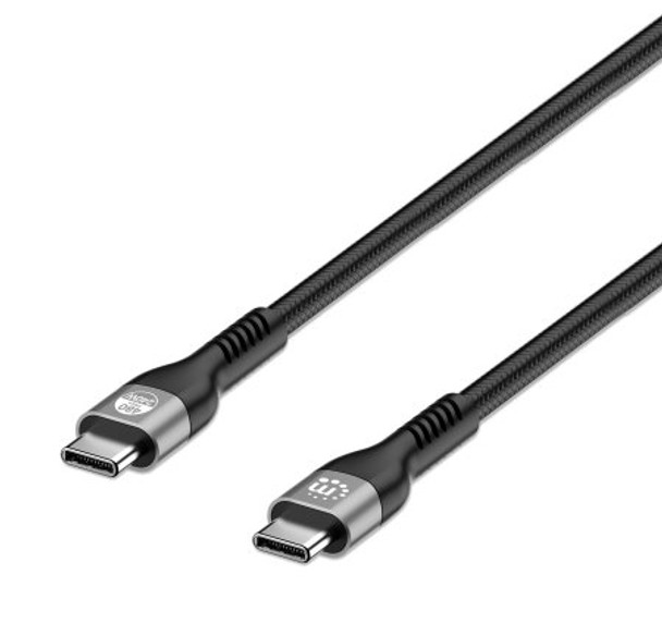 Manhattan USB-C to USB-C Cable (240W), 2m, Male to Male, Black, 480 Mbps (USB 2.0), Extended Power Range (EPR) charging up to 240W (Note additional USB-C 240W wall charger needed), Lifetime Warranty, Polybag 766623356367