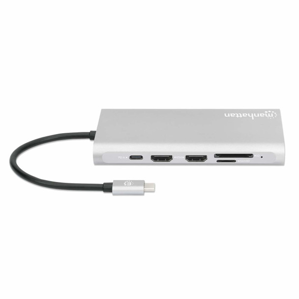 Manhattan USB-C Dock/Hub with Card Reader and MST, Ports (x10): Ethernet, 4K HDMI (X3), USB-A (x3) and USB-C (x2), With Power Delivery (100W) to 1x USB-C Port (USB-C wall charger/ cable needed) 766623130660