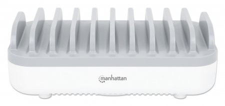 Manhattan Charging Station, 10x Ports: 3x USB-C (up to 18W PD) and 7x USB-A (up to 12W), 120W Total Output, White/Grey, Three Year Warranty, Box 766623180856