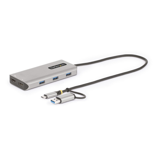 StarTech.com USB-C Multiport Adapter w/Attached USB-C to USB-A Dongle, Dual HDMI (4K30Hz/1080p60Hz), 3x USB-A 5Gbps, Mini Travel Dock, Laptop Docking Station, 1.3ft/40cm Cable 065030901260