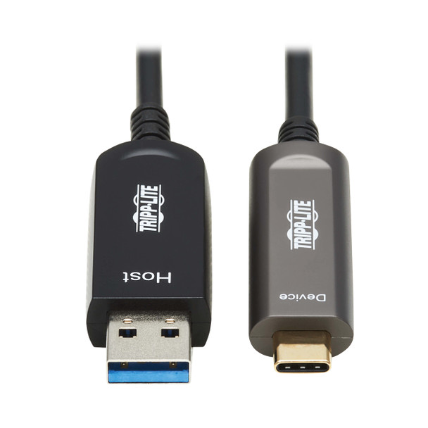 Tripp Lite U428F-15M-D3 USB-A to USB-C AOC Cable (M/M) - USB 3.2 Gen 2 (10Gbps) Plenum-Rated Fiber Active Optical - Data Only, Black, 15 m (49 ft.) 037332275073